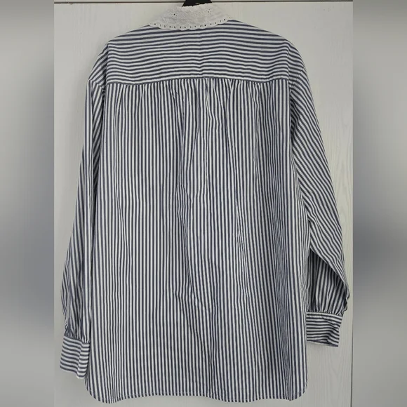 Doen X Gap Cotton Striped Blue Button Down Eyelet Lace Collar Shirt Size Medium - Picture 7 of 11